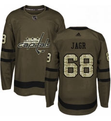 Mens Adidas Washington Capitals 68 Jaromir Jagr Authentic Green Salute to Service NHL Jersey 