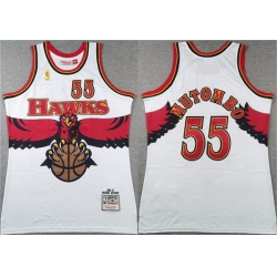 Men Atlanta Hawks 55 Dikembe Mutombo White 1996 97 Throwback Swingman Stitched Jersey