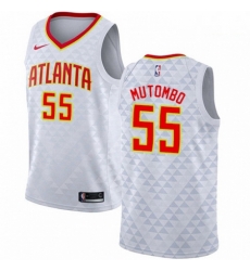 Mens Nike Atlanta Hawks 55 Dikembe Mutombo Swingman White NBA Jersey Association Edition 