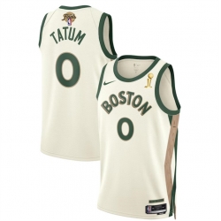 Men Boston Celtics 0 Jayson Tatum White 2024 Finals Champions City Edition Stitched Basketball Jersey