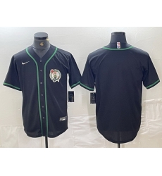 Men Boston Celtics Black With Patch Cool Base Stitched Baseball Jersey 3