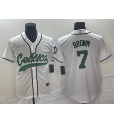 Men's Boston Celtics #7 Jaylen Brown White With Patch Stitched Baseball Jersey