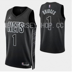 Men Brooklyn Nets 1 Mikal Bridges Black 2022 2023 Stitched Basketball Jersey