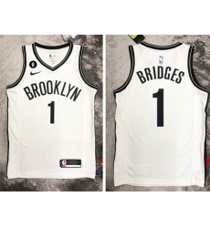 Men Brooklyn Nets 1 Mikal Bridges White Stitched Basketball Jersey