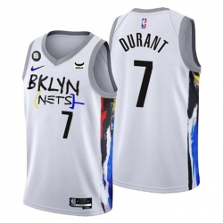 Men Brooklyn Nets 7 Kevin Durant White 2022 23 City Edition With NO 6 Patch Stitched Basketball Jersey