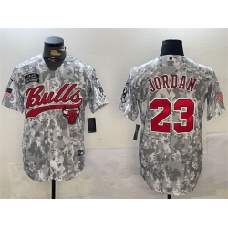 Men Chicago Bulls 23 Michael Jordan 2024 Arctic Camo Salute To Service Stitched Baseball Jersey