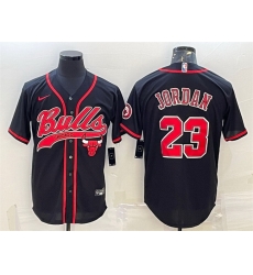 Men Chicago Bulls 23 Michael Jordan Black Cool Base Stitched Baseball JerseyS