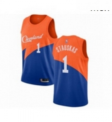 Mens Cleveland Cavaliers 1 Nik Stauskas Authentic Blue Basketball Jersey City Edition 