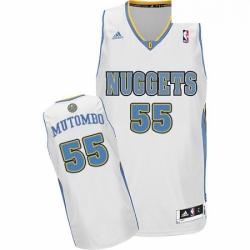 Youth Adidas Denver Nuggets 55 Dikembe Mutombo Swingman White Home NBA Jersey