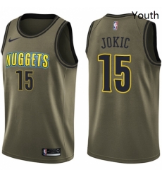 Youth Nike Denver Nuggets 15 Nikola Jokic Swingman Green Salute to Service NBA Jersey