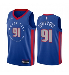 Men Nike Detroit Pistons 91 Deividas Sirvydis Blue NBA Swingman 2020 21 City Edition Jersey