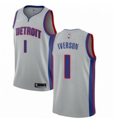 Mens Nike Detroit Pistons 1 Allen Iverson Authentic Silver NBA Jersey Statement Edition