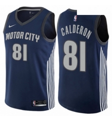 Mens Nike Detroit Pistons 81 Jose Calderon Swingman Navy Blue NBA Jersey City Edition 