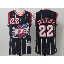 Men Houston Rockets #22 Clyde Drexler Navy Blue Hardwood Classics Jersey