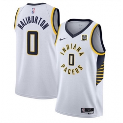 Men Indiana Pacers 0 Tyrese Haliburton White Association Edition Stitched Basketball Jersey