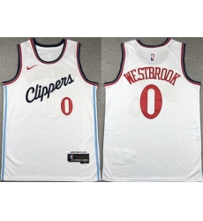 Men Los Angeles Clippers 0 Russell Westbrook White Stitched Jersey