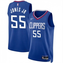 Men Los Angeles Clippers 55 Derrick Jones Jr Blue Icon Edition Stitched Jersey