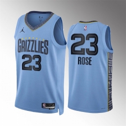 Men Memphis Grizzlies 23 Derrick Rose Blue Statement Edition With NO 6 Patch Stitched Basketball Jersey