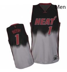 Mens Adidas Miami Heat 1 Chris Bosh Authentic BlackGrey Fadeaway Fashion NBA Jersey