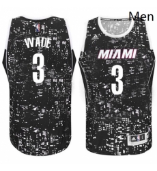 Mens Adidas Miami Heat 3 Dwyane Wade Authentic Black City Light NBA Jersey