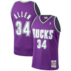 Men Bucks Ray Allen #34 Purple Hardwood Classic Swingman Jersey