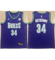 Men Milwaukee Bucks 34 Giannis Antetokounmpo 2022 23 Purple Classic Edition Swingman Stitched Basketball Jersey