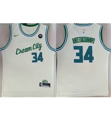 Men Milwaukee Bucks 34 Giannis Antetokounmpo Cream 2024 25 City Edition Stitched Basketball Jersey