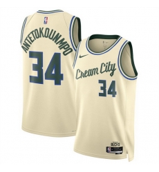 Men Milwaukee Bucks 34 Giannis Antetokounmpo Cream 2025 26 City Edition Stitched Basketball Jersey Men Milwaukee Bucks 34 Giannis Antetokounmpo Cream 2025 26 City Edition Stitched Basketball Jersey