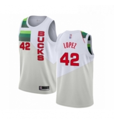 Mens Milwaukee Bucks 42 Robin Lopez White Swingman Jersey Earned Edition 