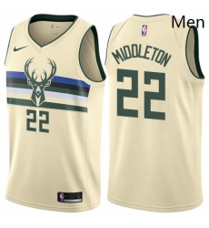 Mens Nike Milwaukee Bucks 22 Khris Middleton Swingman Cream NBA Jersey City Edition 