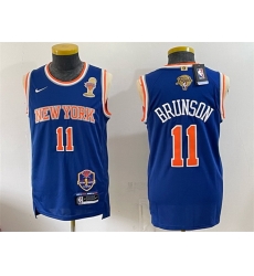 Men New Yok Knicks  11 Jalen Brunson Blue 2026 Finals Champions Patch Statement Edition Stitched Jersey