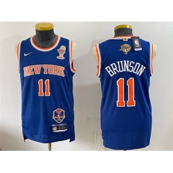 Men New Yok Knicks  11 Jalen Brunson Blue 2026 Finals Champions Patch Statement Edition Stitched Jersey