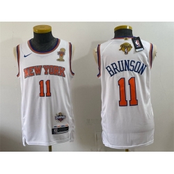 Men New Yok Knicks  11 Jalen Brunson White 2026 Finals Champions Patch Statement Edition Stitched Jersey