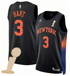 Men New Yok Knicks 3 Josh Hart Black 2026 Champions Patch City Edition Stitched Basketball Jersey