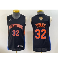 Men New Yok Knicks  32 Karl Anthony Towns Black 2026 Finals Patch Statement Edition Stitched Jersey