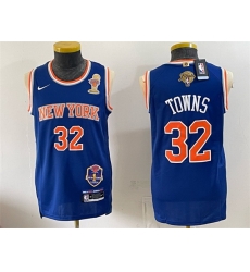Men New Yok Knicks 32 Karl Anthony Towns Blue 2026 Finals Champions Patch Statement Edition Stitched Jersey Men New Yok Knicks 32 Karl Anthony Towns Blue 2026 Finals Champions Patch Statement Edition Stitched Jersey