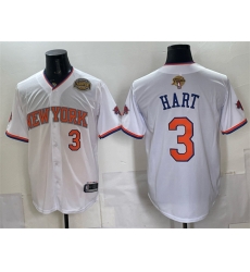 Men New York Knicks  3 Josh Hart White 2026 Finals   Eastern Conference Champions Patch Stitched Baseball Jersey