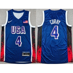 Men USA Basketball 4 Stephen Curry Navy 2024 Olympics Stitched Jersey