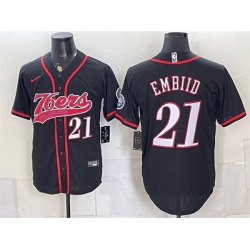 Men-s-Philadelphia-76ers--21-Joel-Embiid-Black-Cool-Base-Stitched-Baseball-Jersey-557-94141