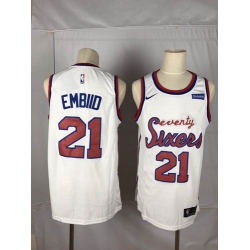 76ers 21 Joel Embiid White Nike Throwback Swingman Jersey