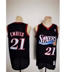 Men Philadelphia 76ers 21 Joel Embiid Mitchell Ness Black Classics Stitched Basketball Jersey