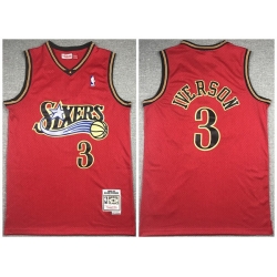 Men Philadelphia 76ers 3 Allen Iverson Red Throwback Stitched Jersey