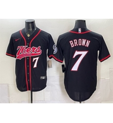 Men Philadelphia 76ers 7 Jaylen Brown Black Cool Base Stitched Baseball Jersey Men Philadelphia 76ers 7 Jaylen Brown Black Cool Base Stitched Baseball Jersey