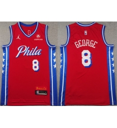 Men Philadelphia 76ers 8 Paul George Red Statement Edition Stitched Jersey