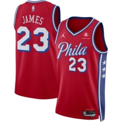 Men Philadelphia 76ers  LeBron James Red 2026 Statement Edition With Patch Stitched Jersey