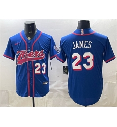 Men Philadelphia 76ers LeBron James Royal Cool Base Stitched Baseball Jersey Men Philadelphia 76ers LeBron James Royal Cool Base Stitched Baseball Jersey