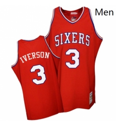 Mens Mitchell and Ness Philadelphia 76ers 3 Allen Iverson Swingman Red Throwback NBA Jersey