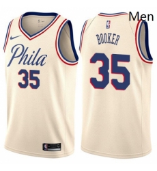 Mens Nike Philadelphia 76ers 35 Trevor Booker Authentic Cream NBA Jersey City Edition 