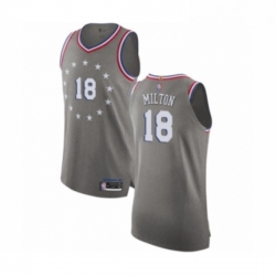 Mens Philadelphia 76ers 18 Shake Milton Authentic Gray Basketball Jersey City Edition 