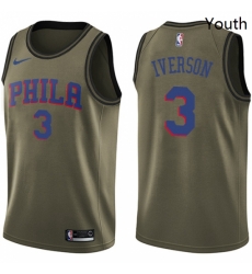 Youth Nike Philadelphia 76ers 3 Allen Iverson Swingman Green Salute to Service NBA Jersey